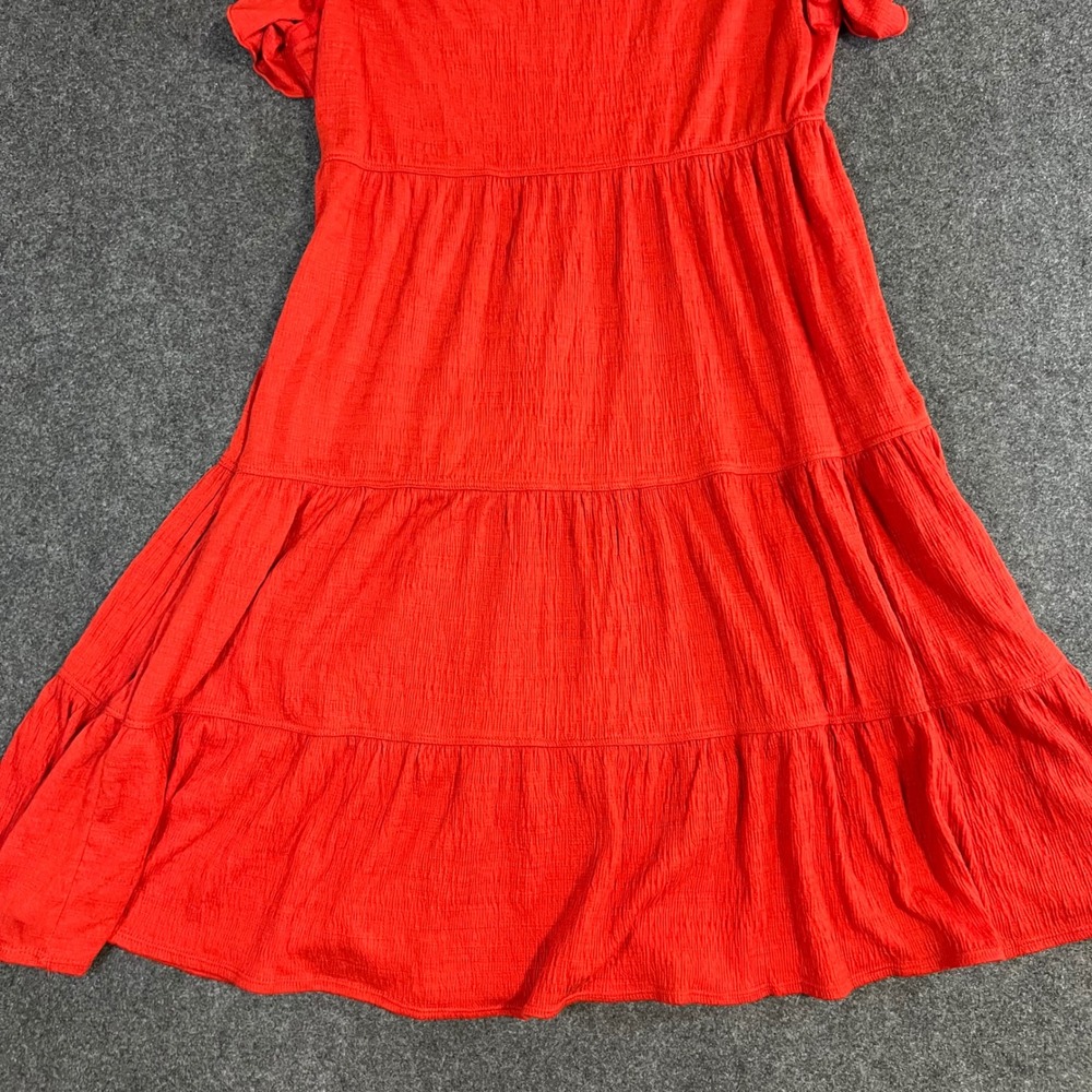 Max Studio Red Flutter Sleeve Tiered Mini Dress V-Neck Crinkle Gauze Cottagecore - Picture 12 of 12